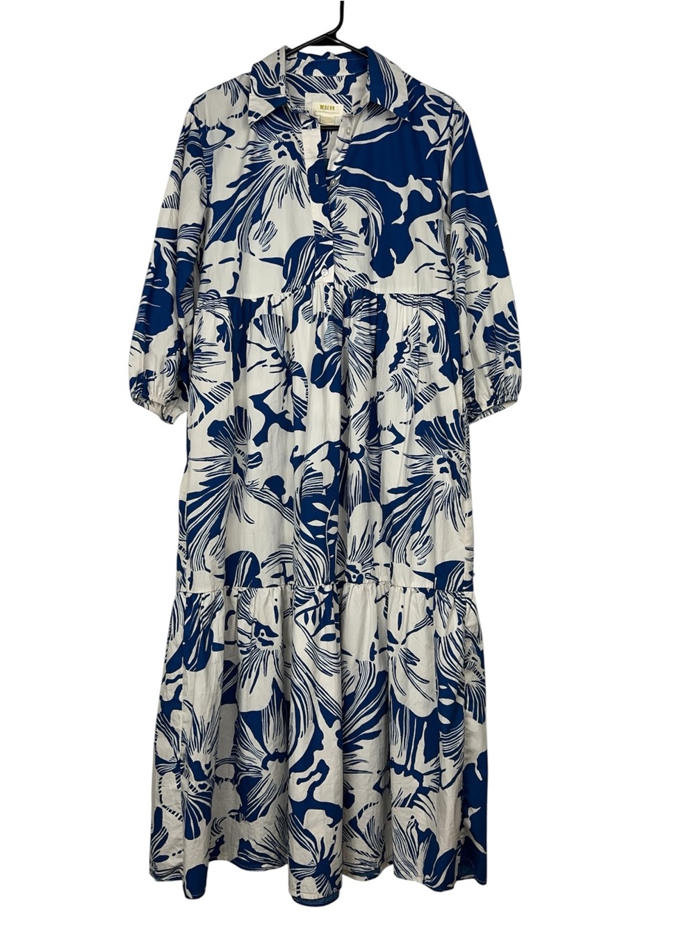 MAEVE by Anthropologie BETTINA TIERED SHIRT DRESS FLORAL BLUE WHITE SIZE X-SMALL